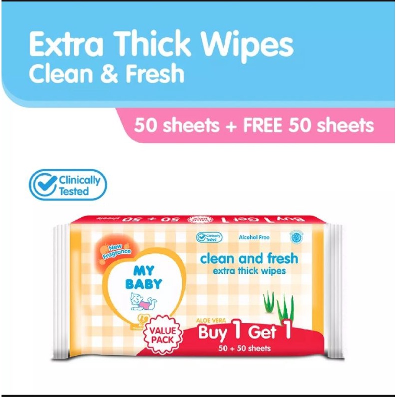 My Baby Extra Care Wipes Tisu Basah isi 50 + Free 50