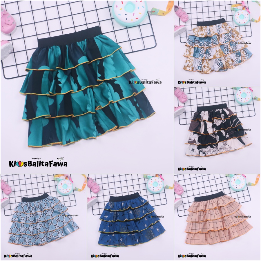 Rok Tumpuk Motif uk 5-7 Tahun / Model Anak Perempuan Cewek Bunga Salur Polos Pendek Shabby Chic