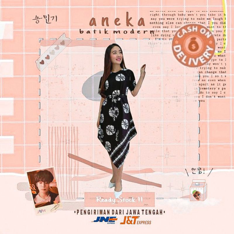 DRESS BATIK LANCIP MOTIF KOIN NATASHA WILONA DRESS ARTIS MURAH MONOKROM HITAM PUTIH