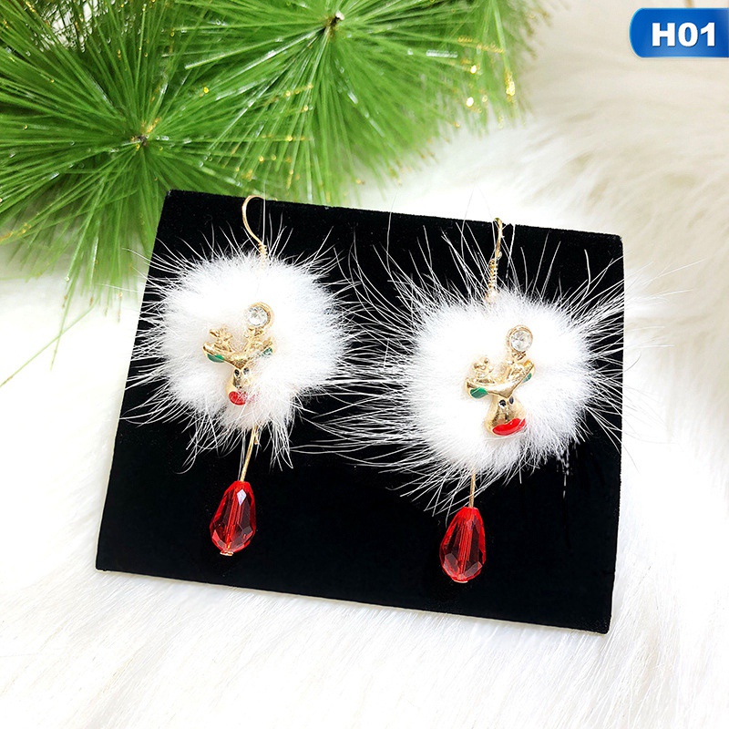 Fancyqube Anting Gantung Panjang Model Santa Claus / Snowman / Rusa / Bola Velvet Putih / Merah Untuk Wanita 2022