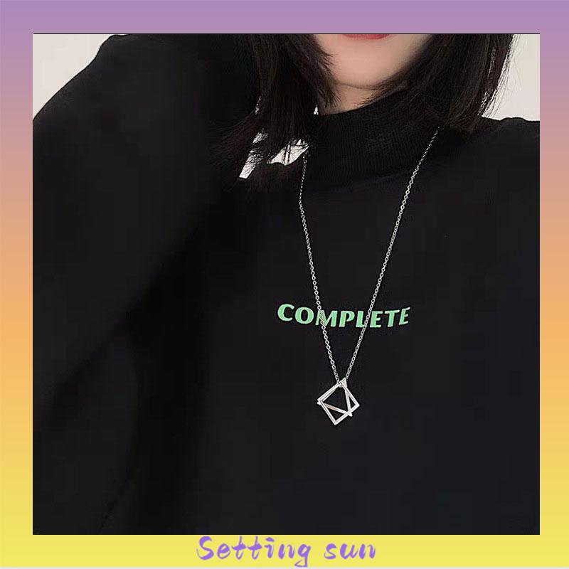 Kalung Liontin Bentuk-SWegitiga Geometris Bahan Titanium-SWteel Gaya Hip Hop Untuk Unisex TN