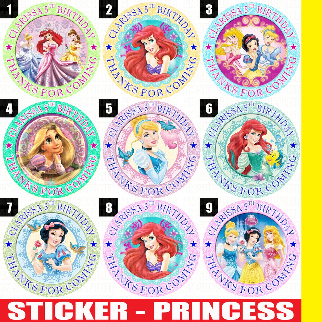 60 STIKER PRINCESS - LABEL BAG / KUE / SOUVENIR ULTAH ULANG TAHUN