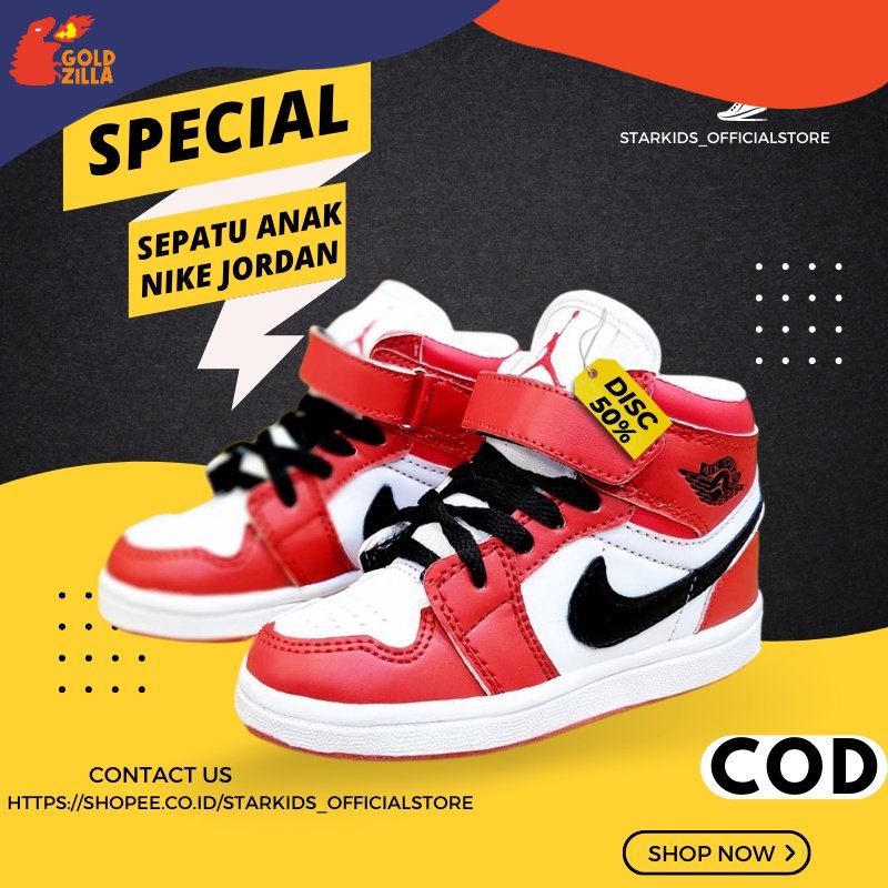 Sepatu Anak Laki Laki/Perempuan Nike Jordan Original Sneakers Sekolah SD Hitam Putih Premium Quality