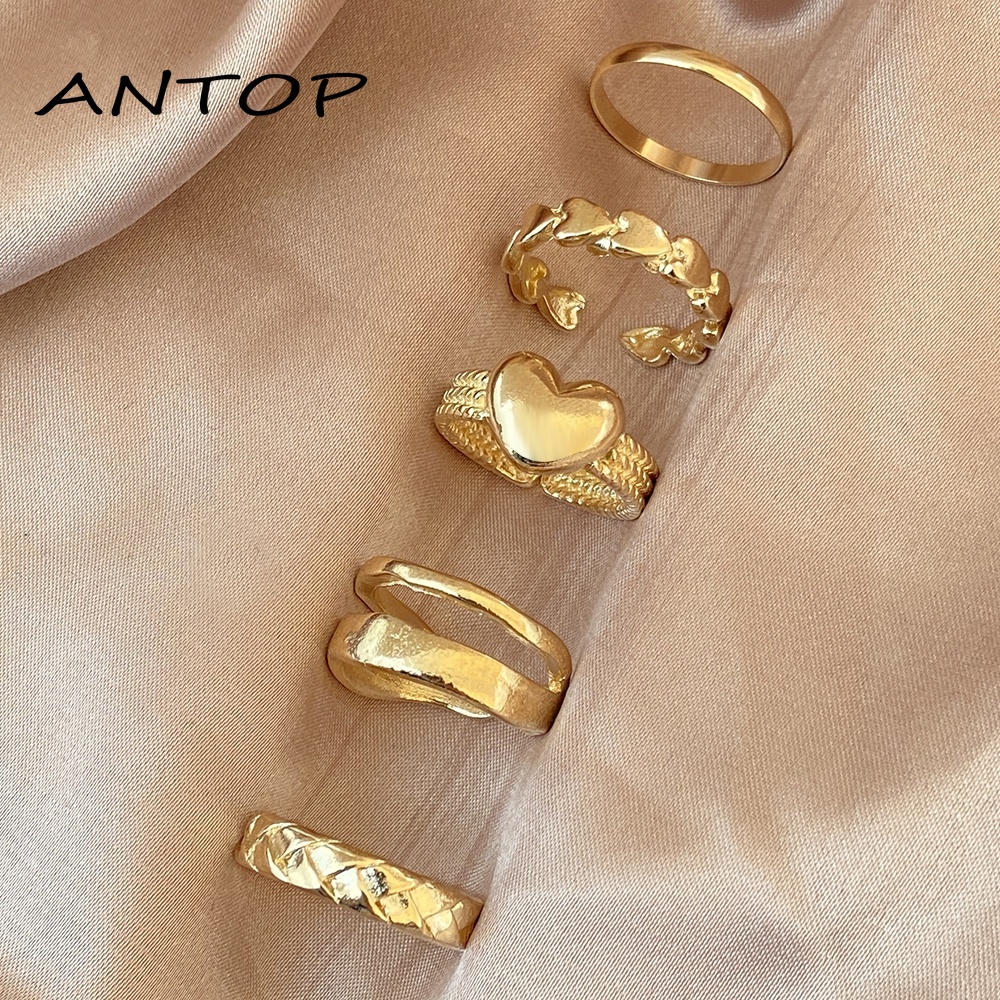 Fashion Retro Bintang Bulan Cincin Set Emas Dan Perak Cincin Pembukaan Perhiasan Aksesoris ANTOP