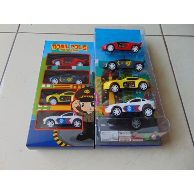 Mainan Mobil Polisi Indonesia Sistem Pull Back Isi 4 Pcs