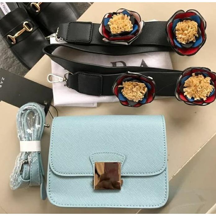 TAS TAS WANITA ZARA ORIGINAL FLORAL 2TALI(RANTAI&FLORAL),SUPPLIER TANGAN 1 - HITAM TAS.2