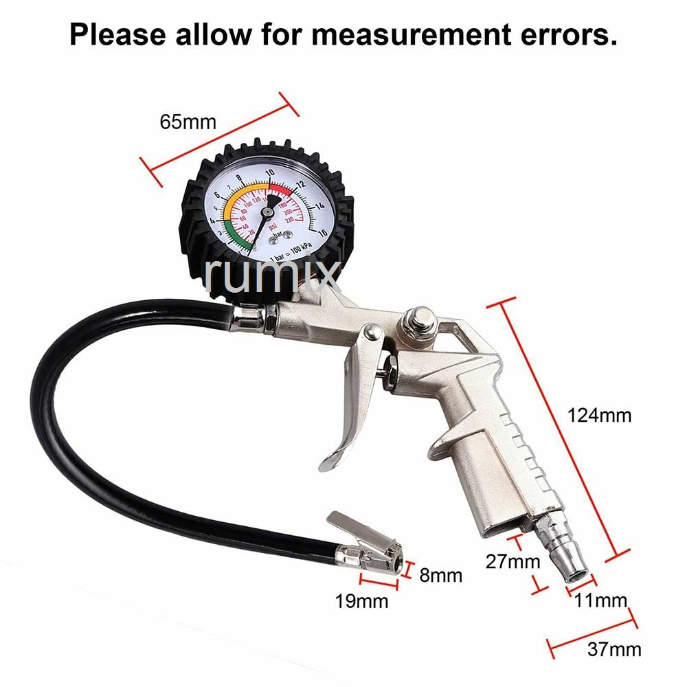 Tire Inflator Air Pressure Gun Isi Ukur Tekanan Angin 3 in 1 Tire Gauge Kit Alat Pengisi Ukur Tekanan Buang Angin Ban