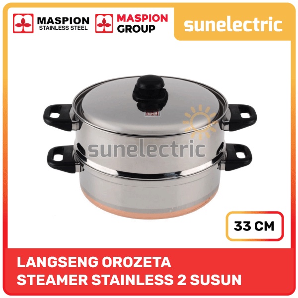Maspion SS Orozeta Panci Langseng / Steamer / Dandang / Steamer Kukus Stainless 33 cm Susun 2 - Silv