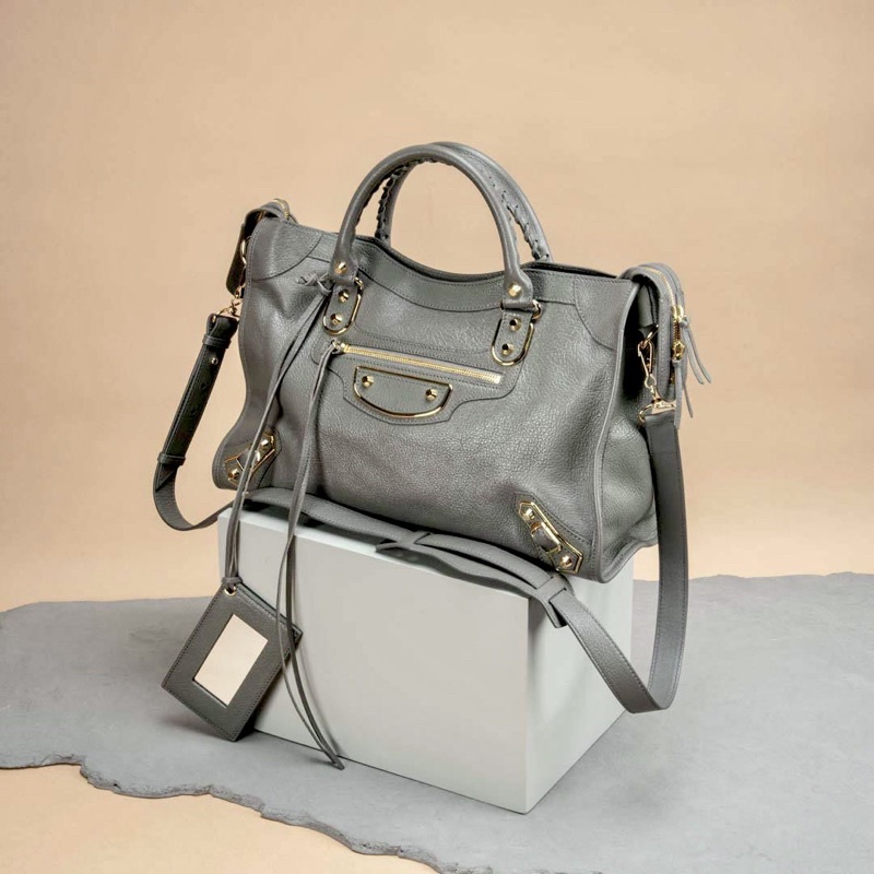 Balenciaga BG Regular Metallic City Edge Medium Dark Grey Griss Acier Gold Hardware GHW
