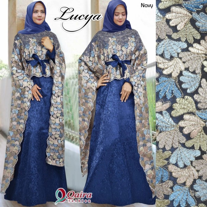 PREMIUM GAMIS MUSLIM TERBARU LUCYA 4 WARNA GAMIS MUSLIM PESTA BORDIR - NAVY