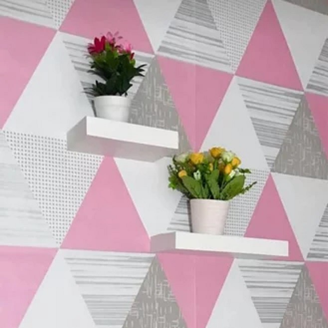 Wallpaper Dinding Sticker Motif Segitiga Pink Abu