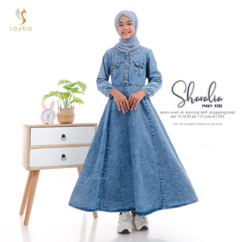 Shavalia Kids maxy - gamis anak - lepis anak - kids levis - baju gamis kecil - umur 9-13 tahun - mus