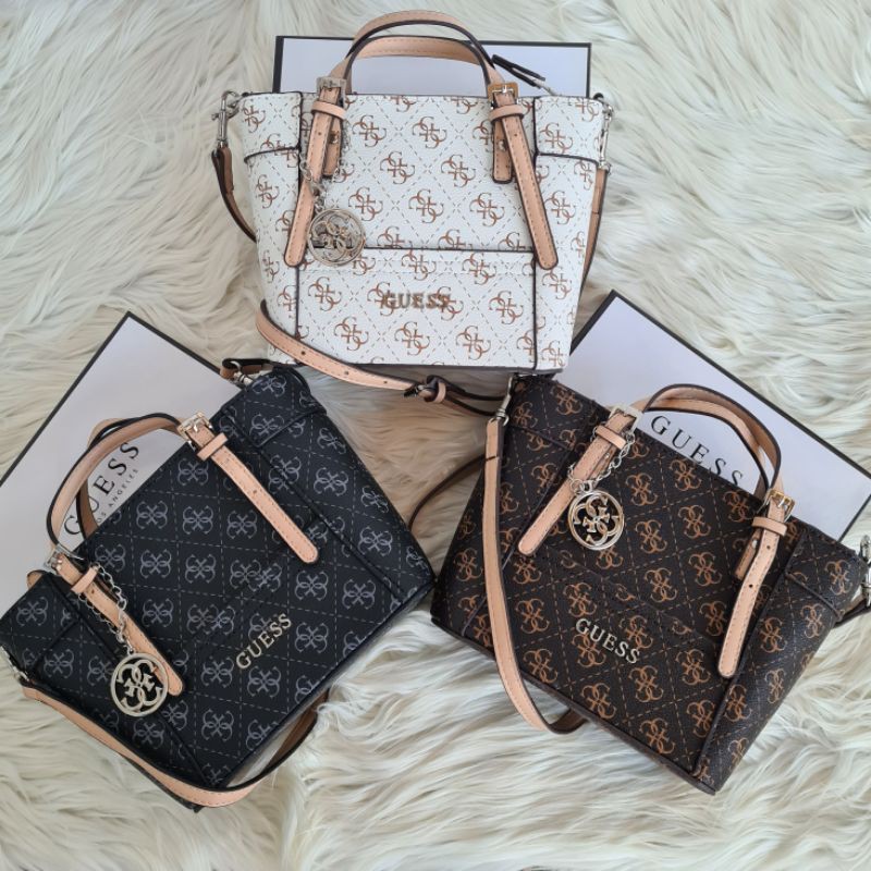 GS Promo Tas guess delaney mini logo brown white black 