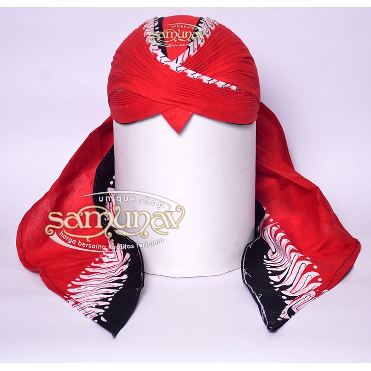 Blangkon Hitam merah lipat sliwir motif jawa timuran