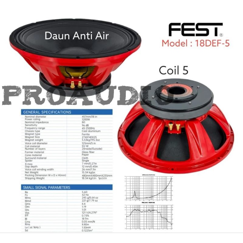 Komponen Speaker 18 Inch Fest 18DEF-5 18 DEF 5 18 DEF5 1200 W ORIGINAL