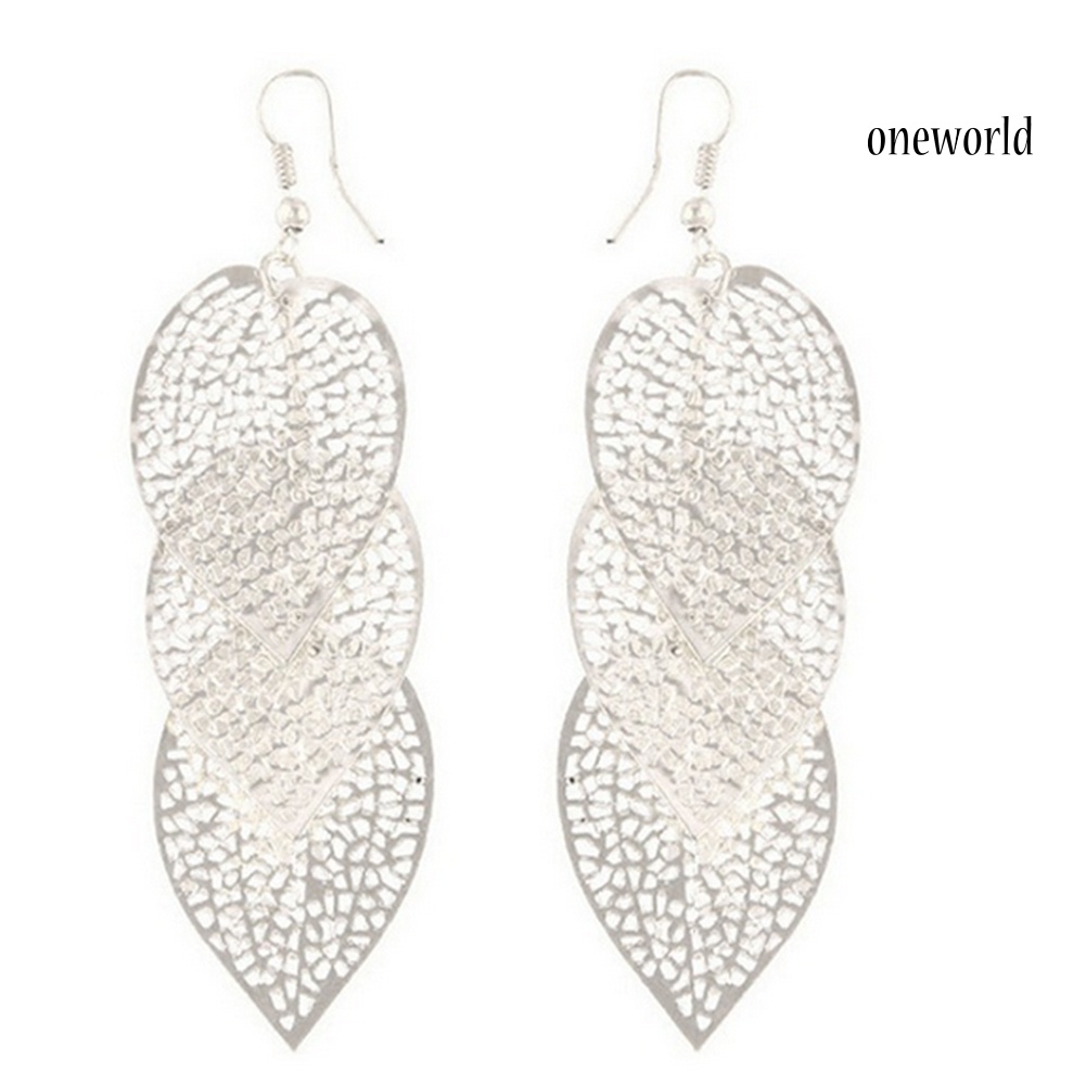 OW@ Fashion Women Hollow Leaf Shaped Drop Dangle Hook Earrings Party Jewelry Gifts