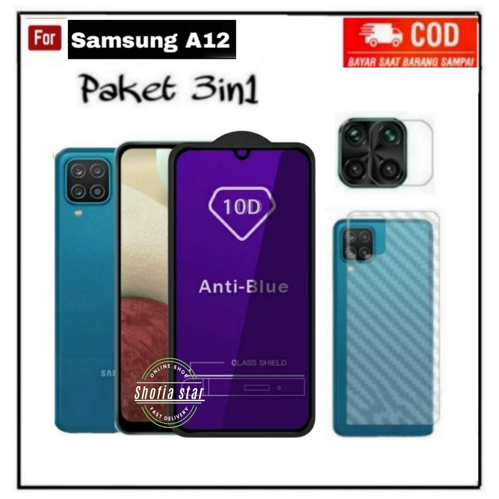 3IN1 TEMPERED GLASS BLUE LIGHT SAMSUNG A12 TG LAYAR ANTI RADIASI KACA FULL COVER