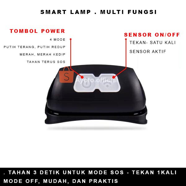 Lampu Mini Senter Kepala LED AYOTO 5 Mode USB Charger Multi Fungsi Anti Air Sensor Tangan