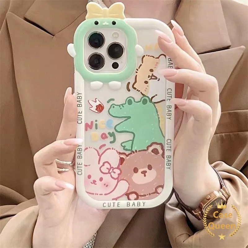 Bow-knot Little Monster Case OPPO A17 A7 A5S A12 A15 A55 A5 A5 A54 A15s A17K A31 A3S A12E A53 A74 A95 A16K A16E A52 A92 A96 A76 Reno 5F 4F A9 A57 A16 A16s Dinosaurus Kelinci Beruang Puppy