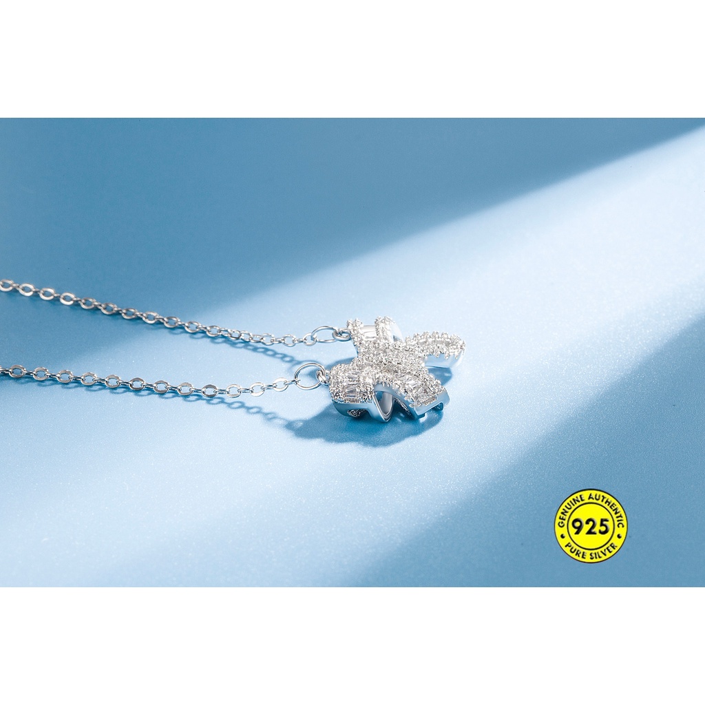 Kalung Desain Pita Aksen Berlian Imitasi Bahan S925 Silver Untuk Wanita