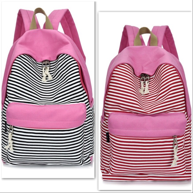 Tas ransel salur backpack kanvas polyester anak remaja wanita fashion korea import