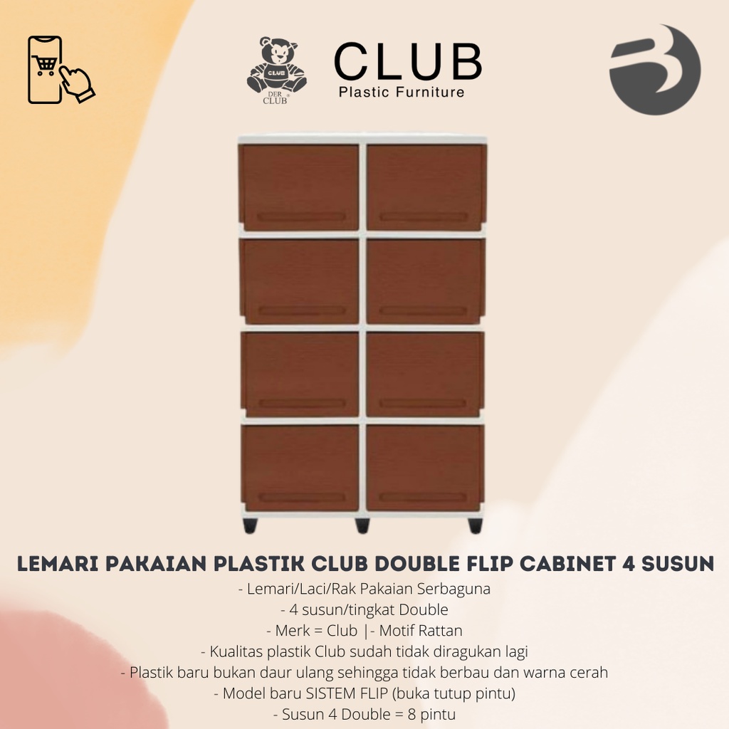 Lemari pakaian plastik Club Double Flip cabinet 4 susun