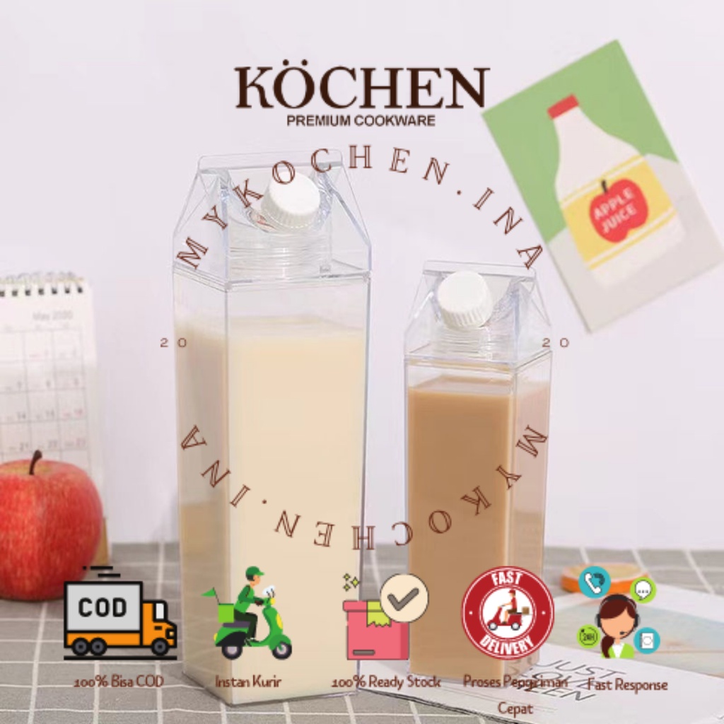 Botol Minum Refill Bottle Bentuk Kotak Susu Bening Transparan Fridge Tumbler Aesthetic By Mykochen.ina