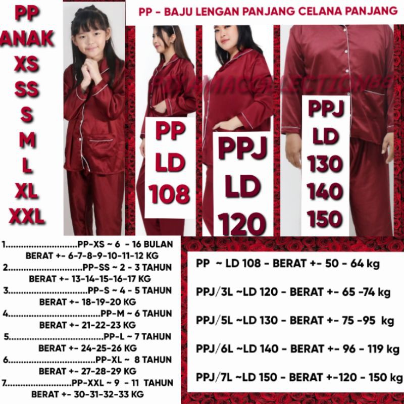 PIYAMA SATIN LENGAN PANJANG/BAJU TIDUR SET/COUPLE IBU DAN ANAK