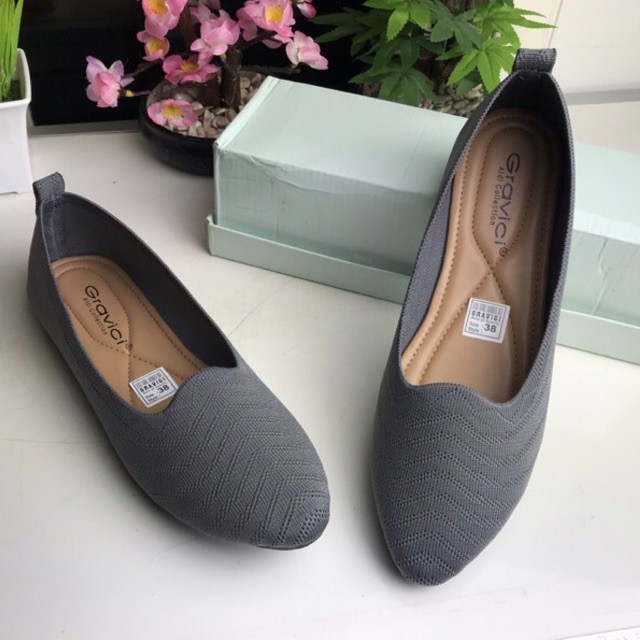 Sepatu Flat Wanita Slip On Bahan Rajut Import DO-24 Gravici