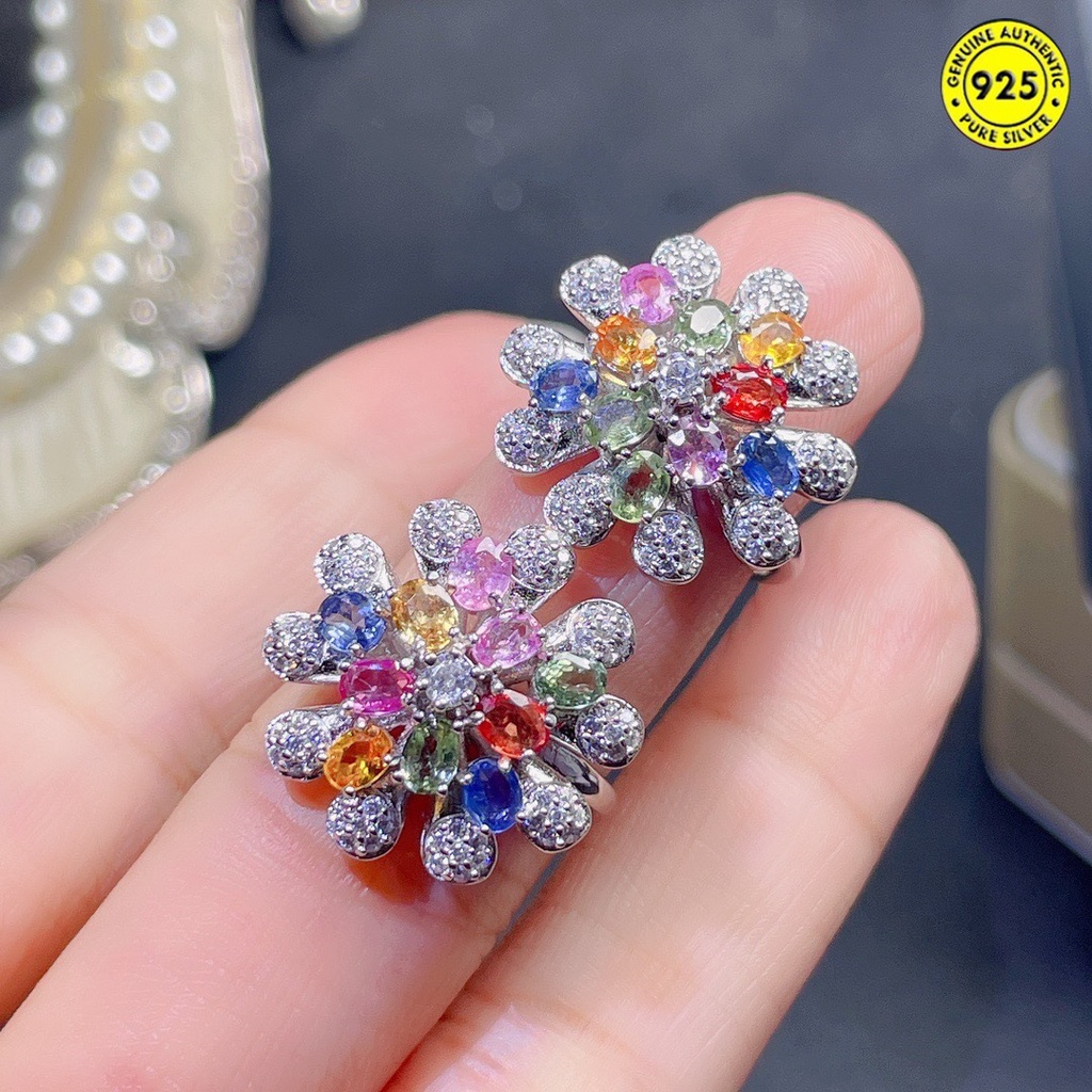 Cincin Model Terbuka Aksen Batu Sapphire Warna-Warni