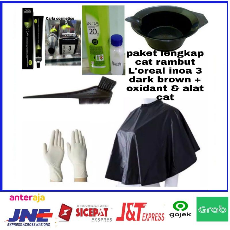 cat rambut Loreal inoa no 3 dark brown + oxidant dan alat cat rambut / cat rambut Loreal inoa 3 dark