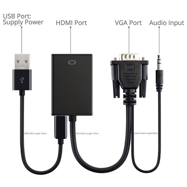 Kabel Adapter Converter VGA Male to HDMI Output 1080P HD + Audio TV AV HDTV