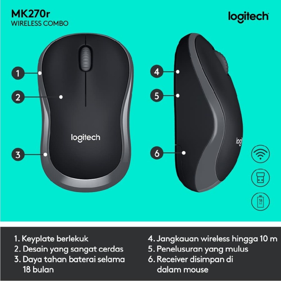 Keyboard Mouse Logitech MK270r Wireless