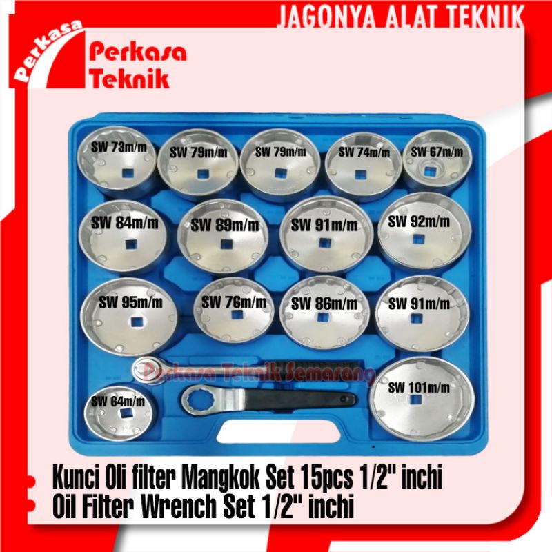 Kunci Filter Oli Mangkok Set 15pcs 1/2" inchi Oil Filter Wrench Set