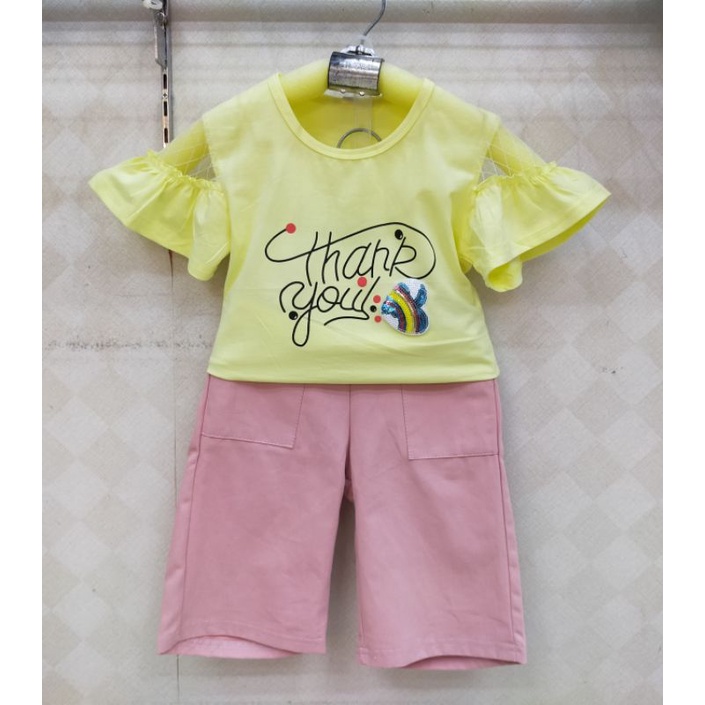 Set Kaos+Celana Katun Import Anak Perempuan Motif Thankyou