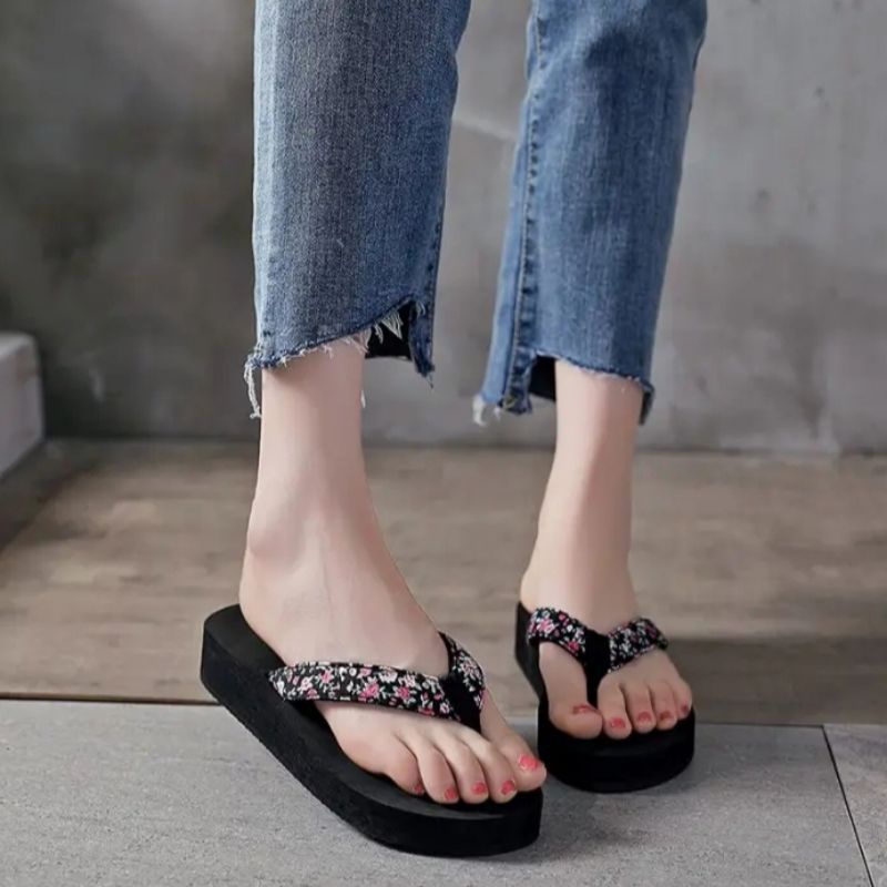 Sandal Wedges Jepit Bunga Matahari