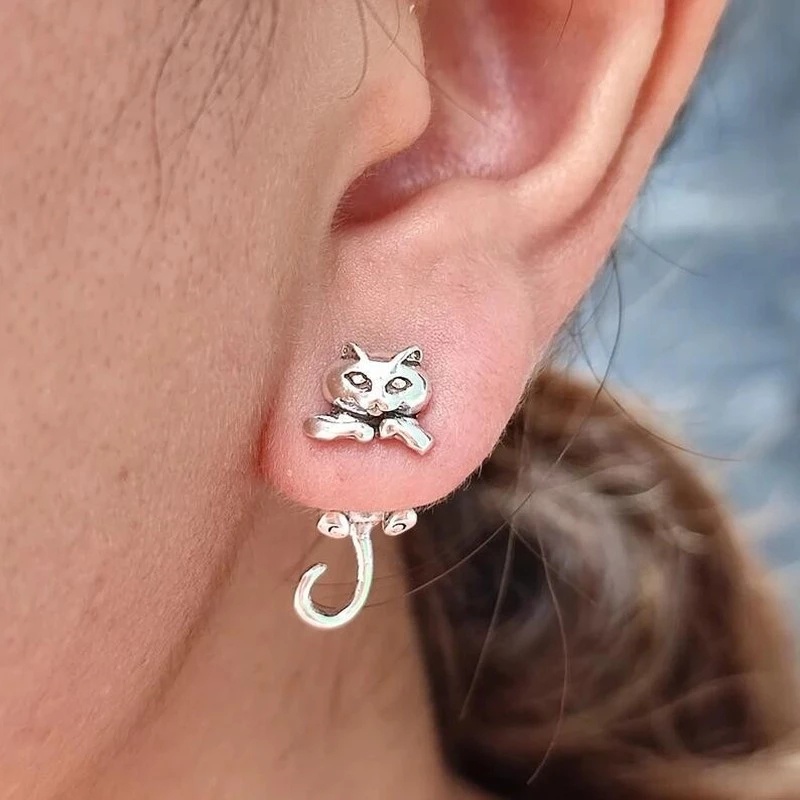 Anting Stud Desain Kucing Katak Lucu Gaya Retro Untuk Wanita