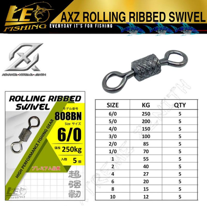 AXZ ROLLING RIBBED SWIVEL SIZE 2/0 1/0 1 2 3 4 6 8 10 ISI 5PCS PER BUNGKUS