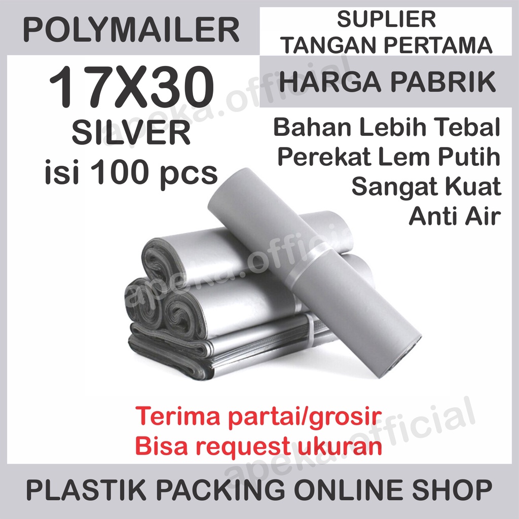 Plastik Polymailer Polymer Polimer Packingan Online Shop Amplop Plastik Packing Olshop SILVER ABU ABU 17X30 CM isi 100 pcs