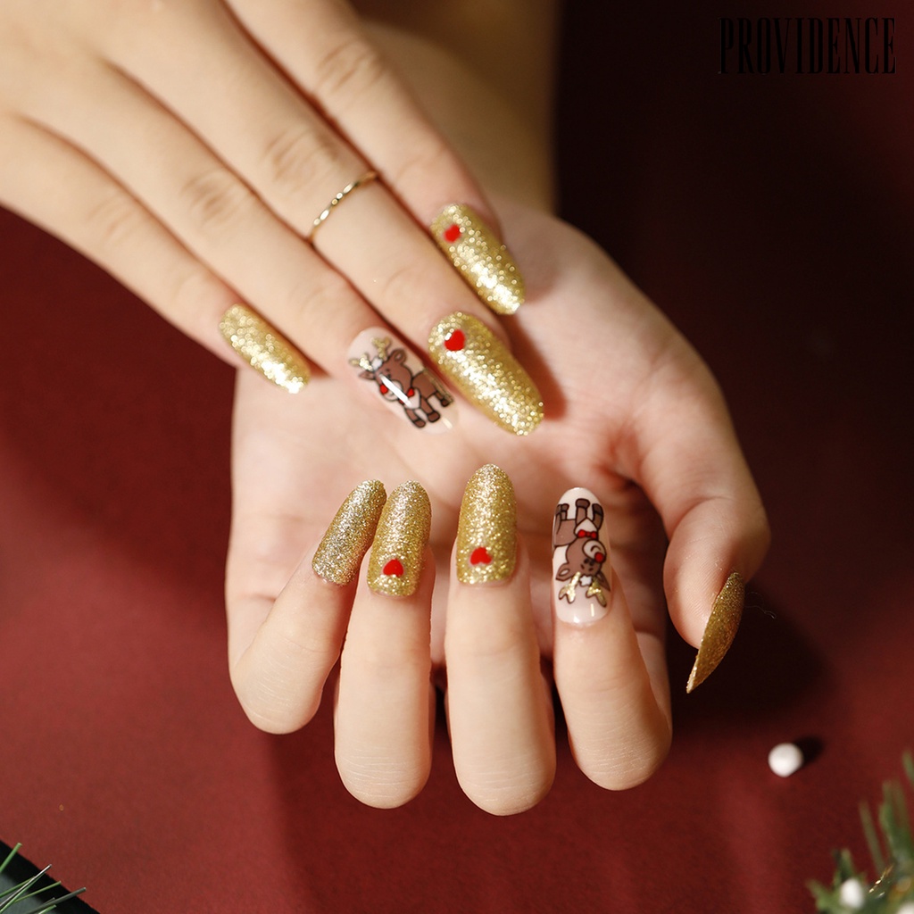 Providence 24pcs / Set Kuku Palsu Ultra Tipis Motif Natal Untuk Manicure