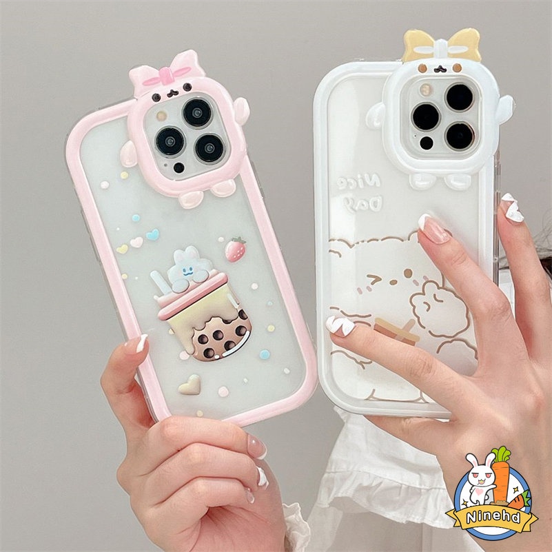 Soft Case Pelindung Lensa Bumper Motif Kartun Beruang Monster Untuk iPhone 14 13 12 11 Pro Max X Xr Xs Max 7 8 6 6s Plus SE 2020