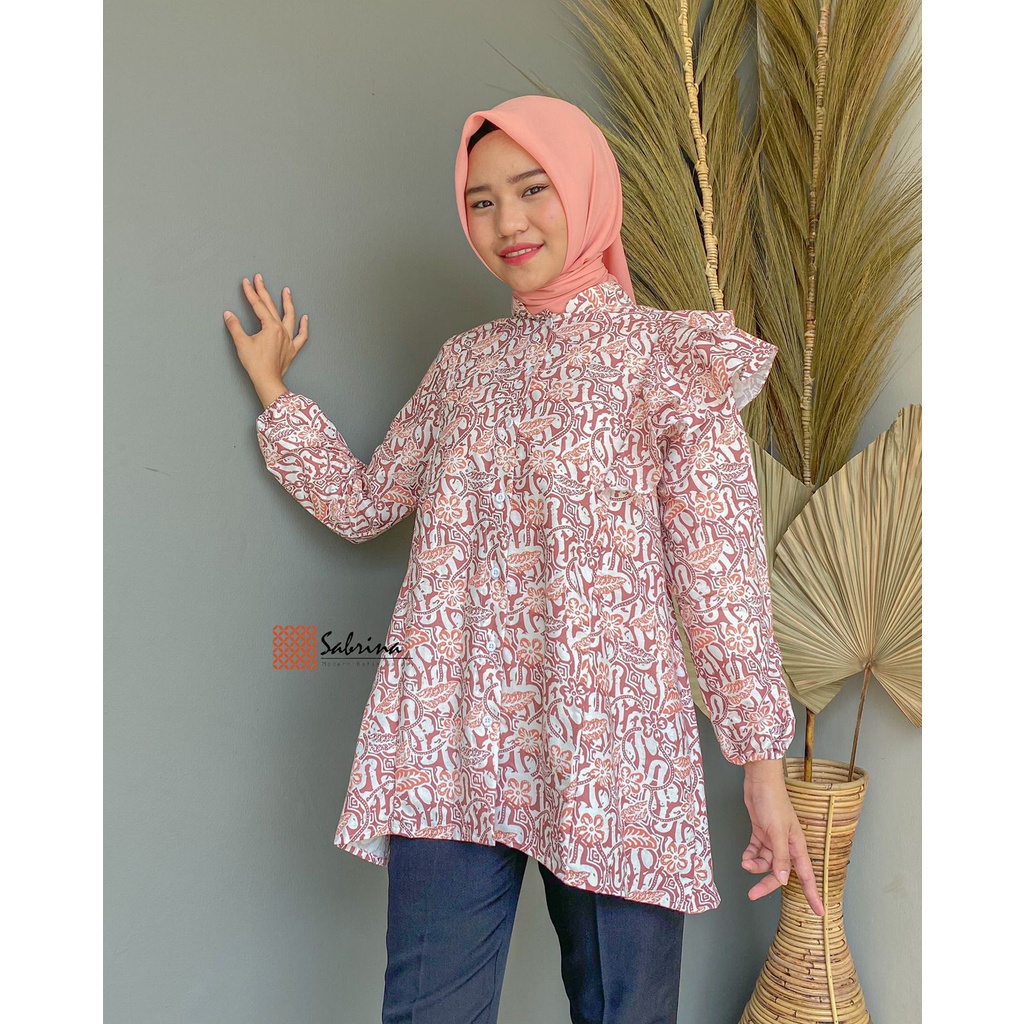 BLOUSE BATIK PRIESTY Atasan Batik Kerja Kantor Wanita Busui Katun Soft Pastel Ruffle Rampel Modis Modern Kekinian