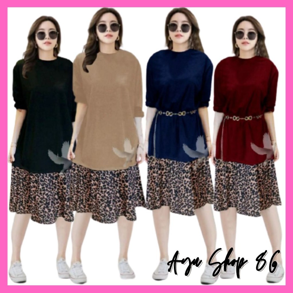 Baju Dress Combi Leo Keysia Wanita Dewasa Jumbo Murah Modern Trend Kekinian Terbaru 2021 Gaun Dress 