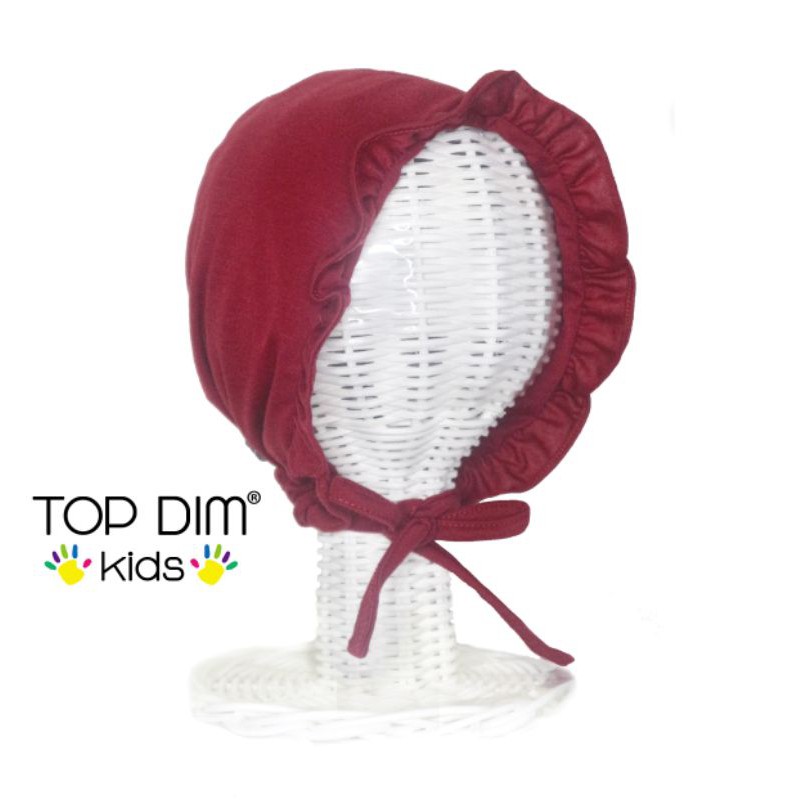 Topdimkids Topi Bonet Ruffle Bonet Topi Noni Bonet Renda Topi Bayi Aksesoris Anak Bayi Polos Basic-Maroon
