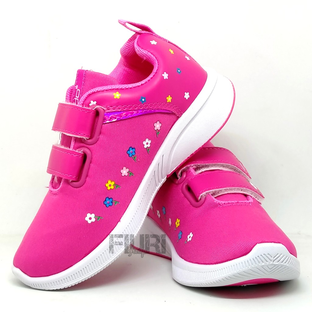 FIURI - ANDO ORIGINAL - LILY FLOWER PEREKAT 29-32 PINK - SEPATU SNEAKERS KANVAS SOL KARET ANAK KECIL PEREMPUAN  - SEPATU LITTLE PRINCESS KETS LUCU FASHION TRENDY - SEPATU SEKOLAH PAUD TK KRETEKAN PEREKAT CEWEK MURAH PROMO DISKON BONUS KAOS KAKI