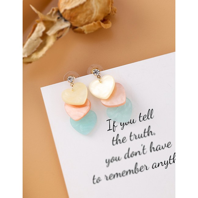 LRC Anting Tusuk Fashion Contrast Color Love Shell Su Round Piece Color Earrings F68139