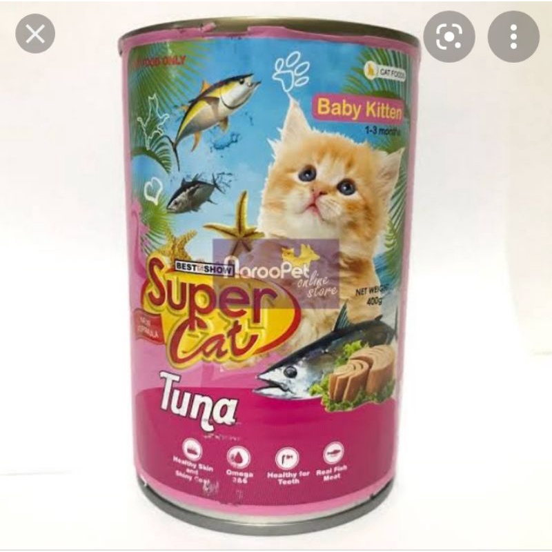 makanan kucing super cat kaleng baby kitten tuna 400 gram paket 1 dus isi 24 kaleng link grab&amp;gojek