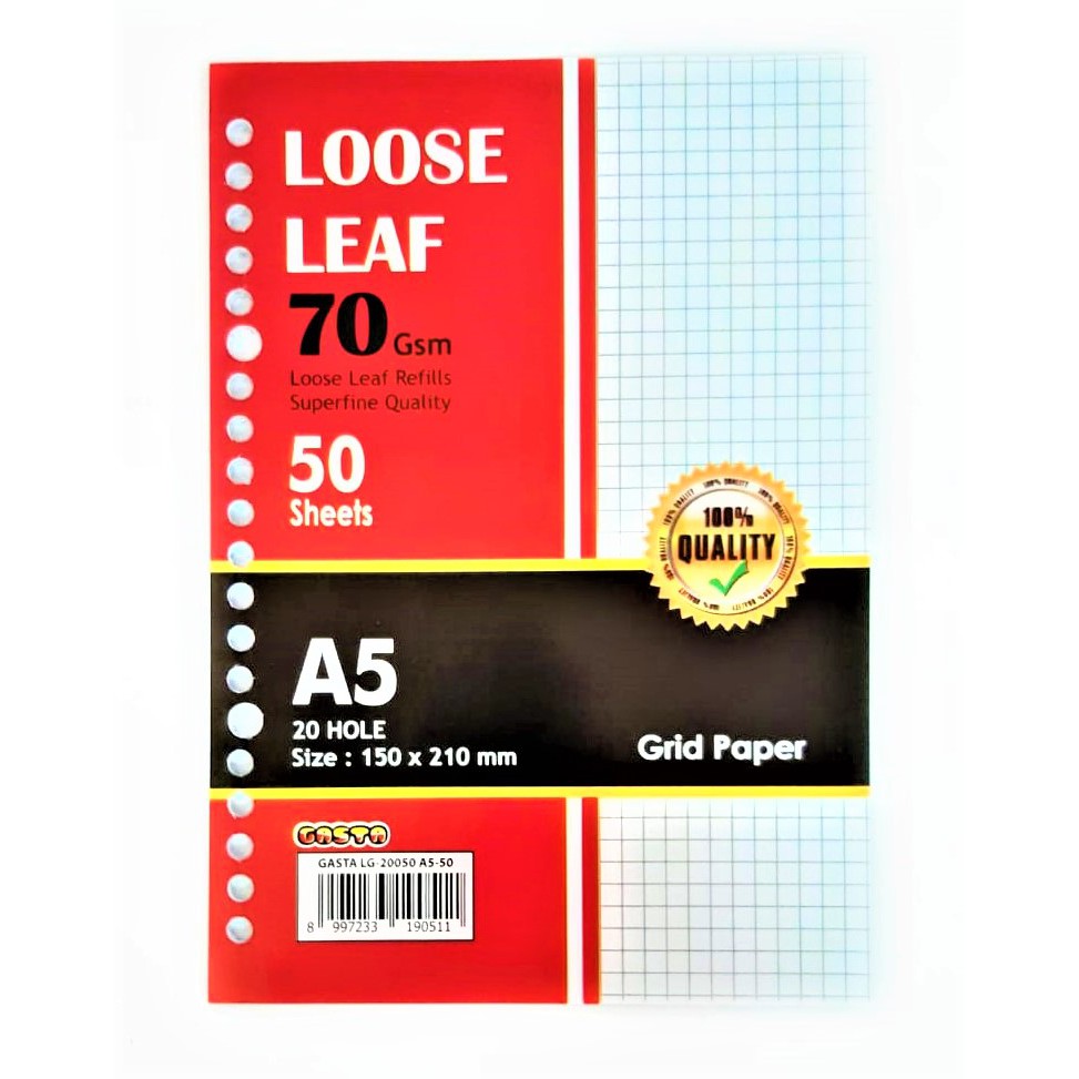 

KERTAS BUJO BINDER A5 GRID KOTAK 50 LEMBAR 20 LUBANG LOOSE LEAF REFILL ISI ULANG BINDER NOTE