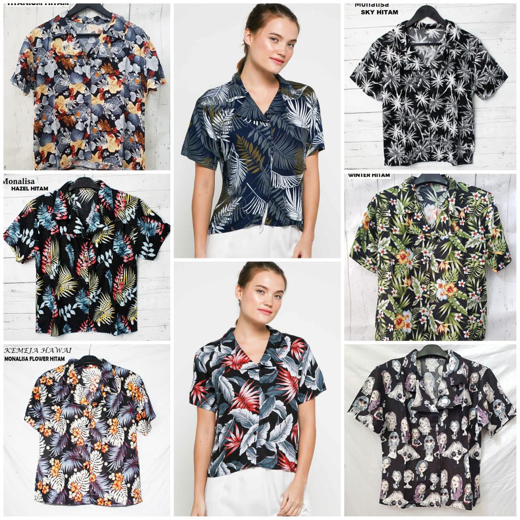 FORTGLASS MIX 2 MONALISA BAJU PANTAI WANITA KEMEJA HAWAI BALI CEWEK LENGAN PENDEK MOTIF