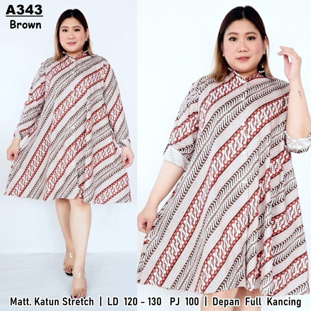 AR 44 - TUNIK JUMBO BATIKA LD120-130 PJG 100 DEPAN FULL KANCING BAHAN KATUN STRETCH